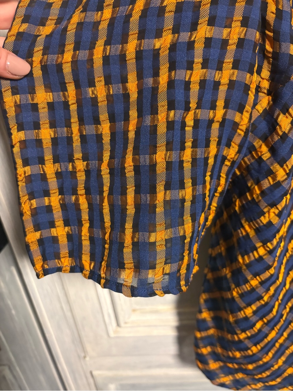 Anthropologie Eva Franco Textured Plaid Blouse Button Puff Sleeve Preppy Twee - Picture 7 of 13